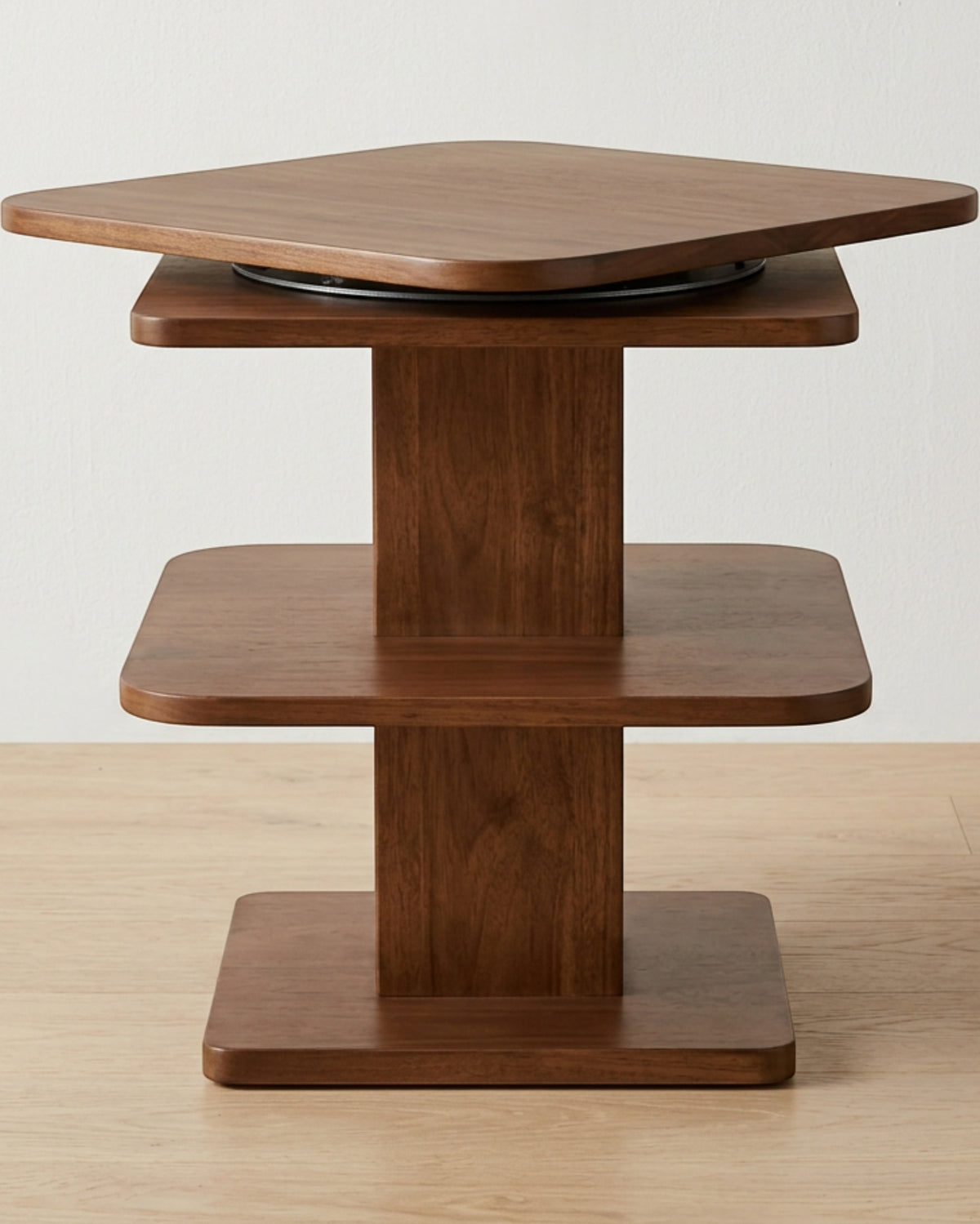 Rasy Rotating Surface Rubberwood Nightstand 42 x 38 x 58 cm Walnut - Lifestyle view