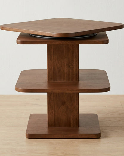 Rasy Rotating Surface Rubberwood Nightstand 42 x 38 x 58 cm Walnut - Lifestyle view
