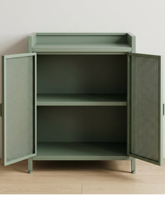 Rasy Steel Two-Door Nightstand 40 x 35 x 60 cm Sage - Lifestyle view